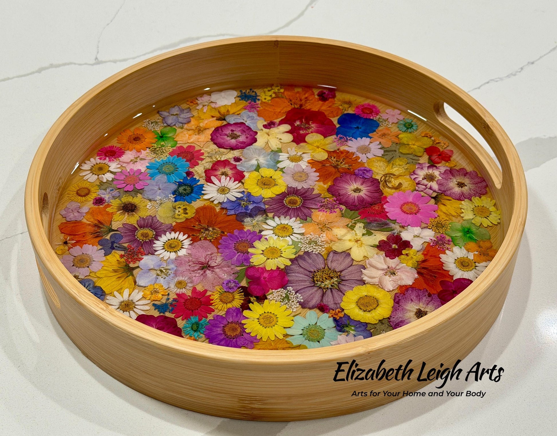Floral Resin Serving Tray with Pressed Flowers 12" or 14"
