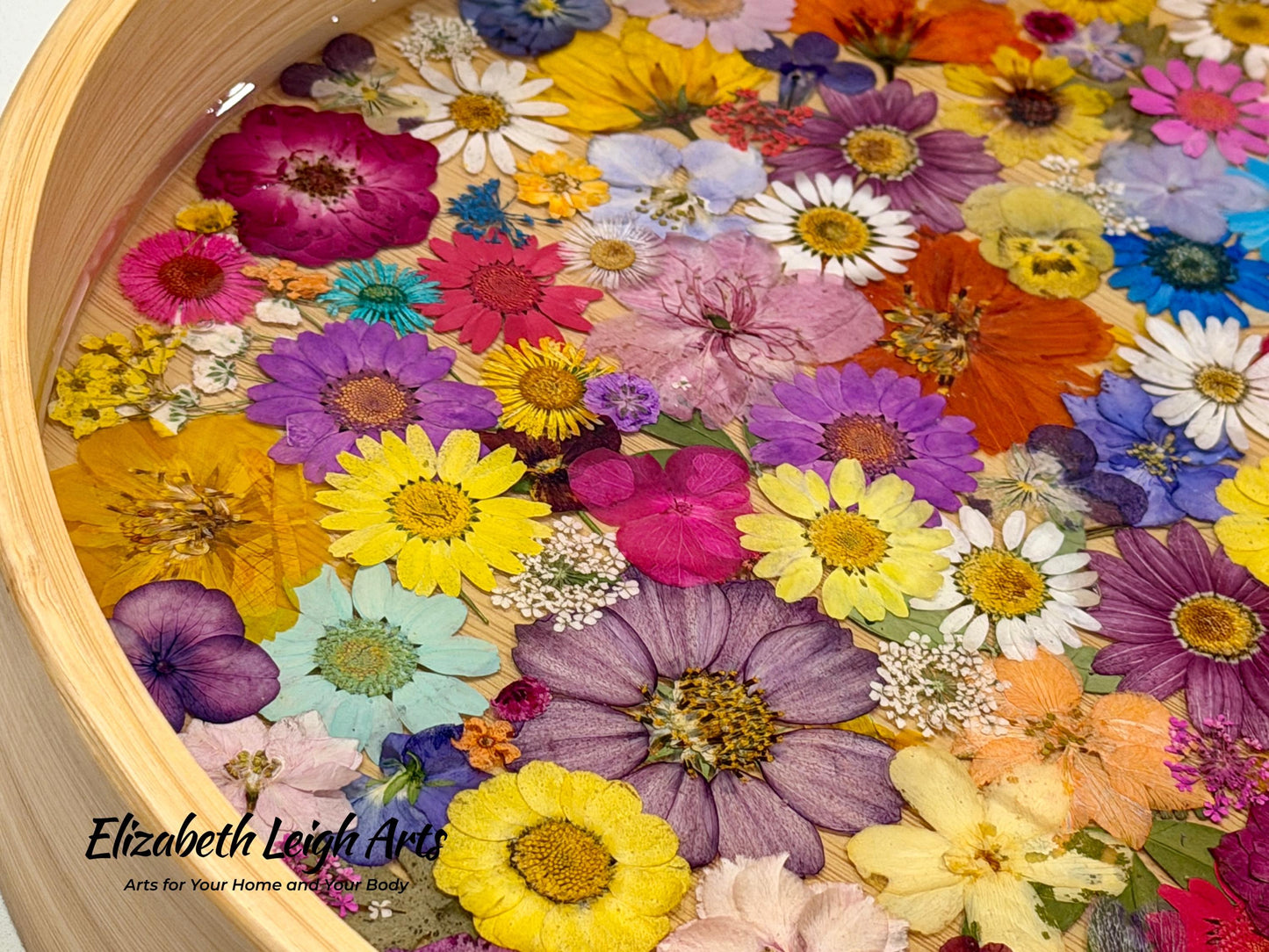Floral Resin Serving Tray with Pressed Flowers 12" or 14"