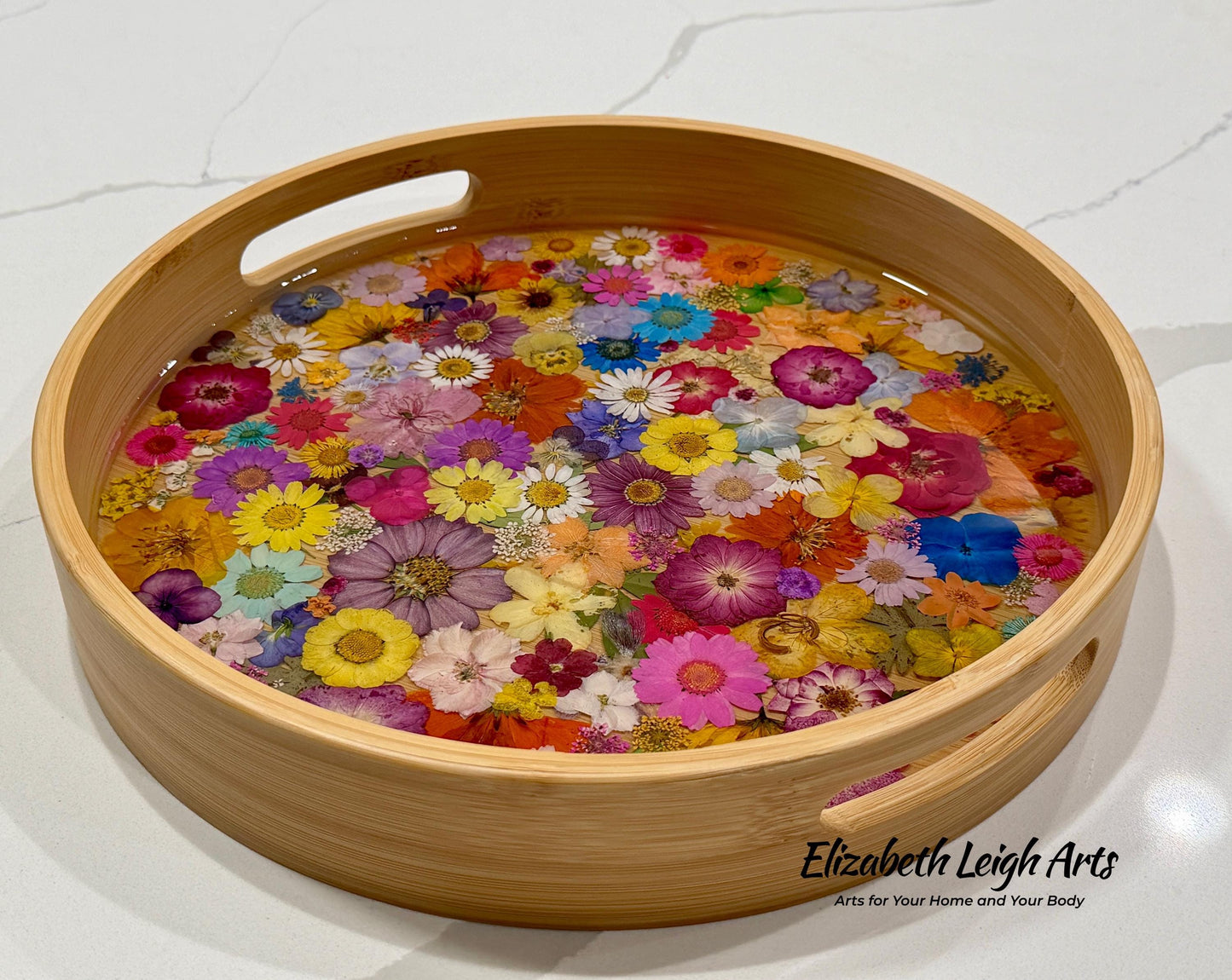 Floral Resin Serving Tray with Pressed Flowers 12" or 14"