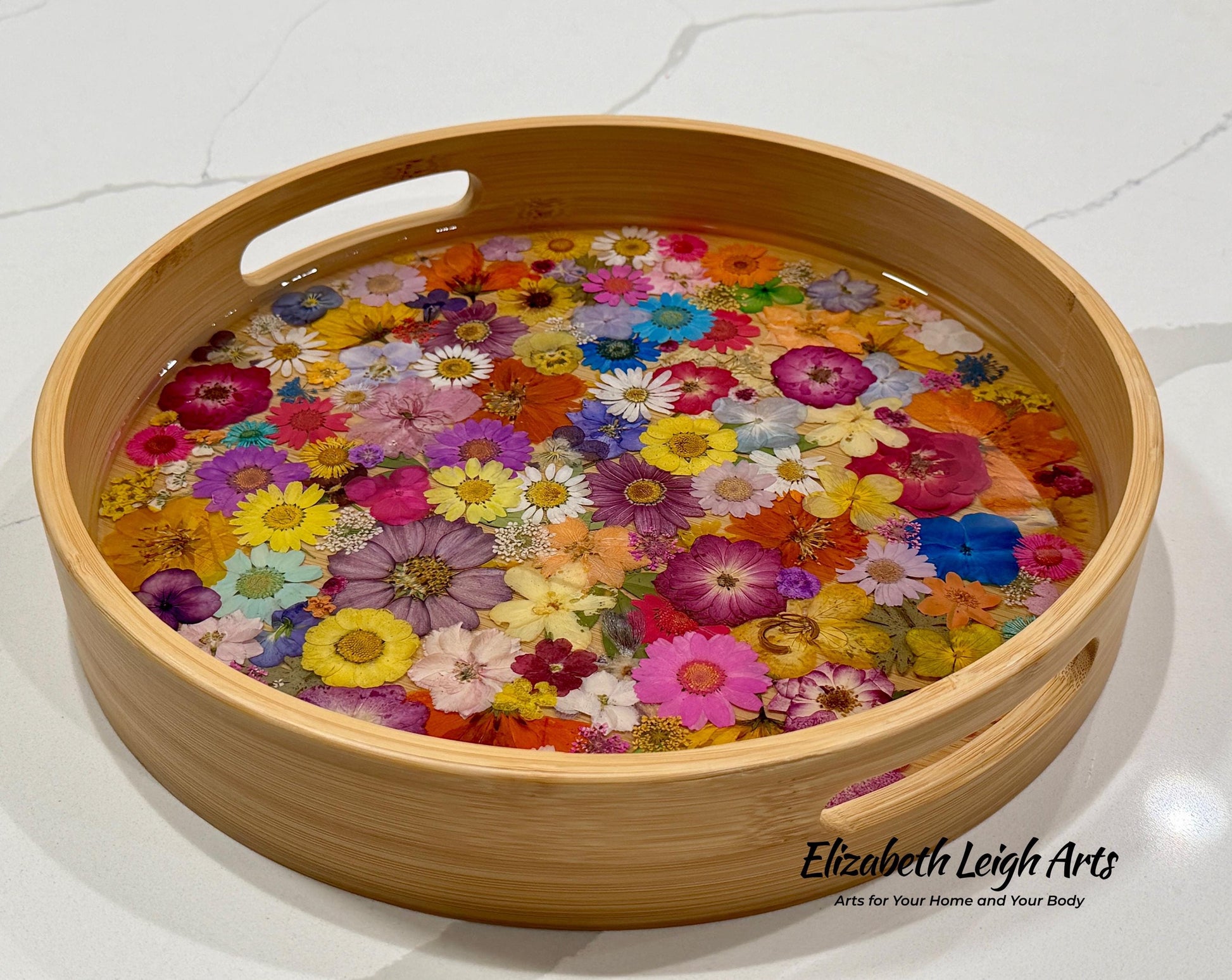 Floral Resin Serving Tray with Pressed Flowers 12" or 14"