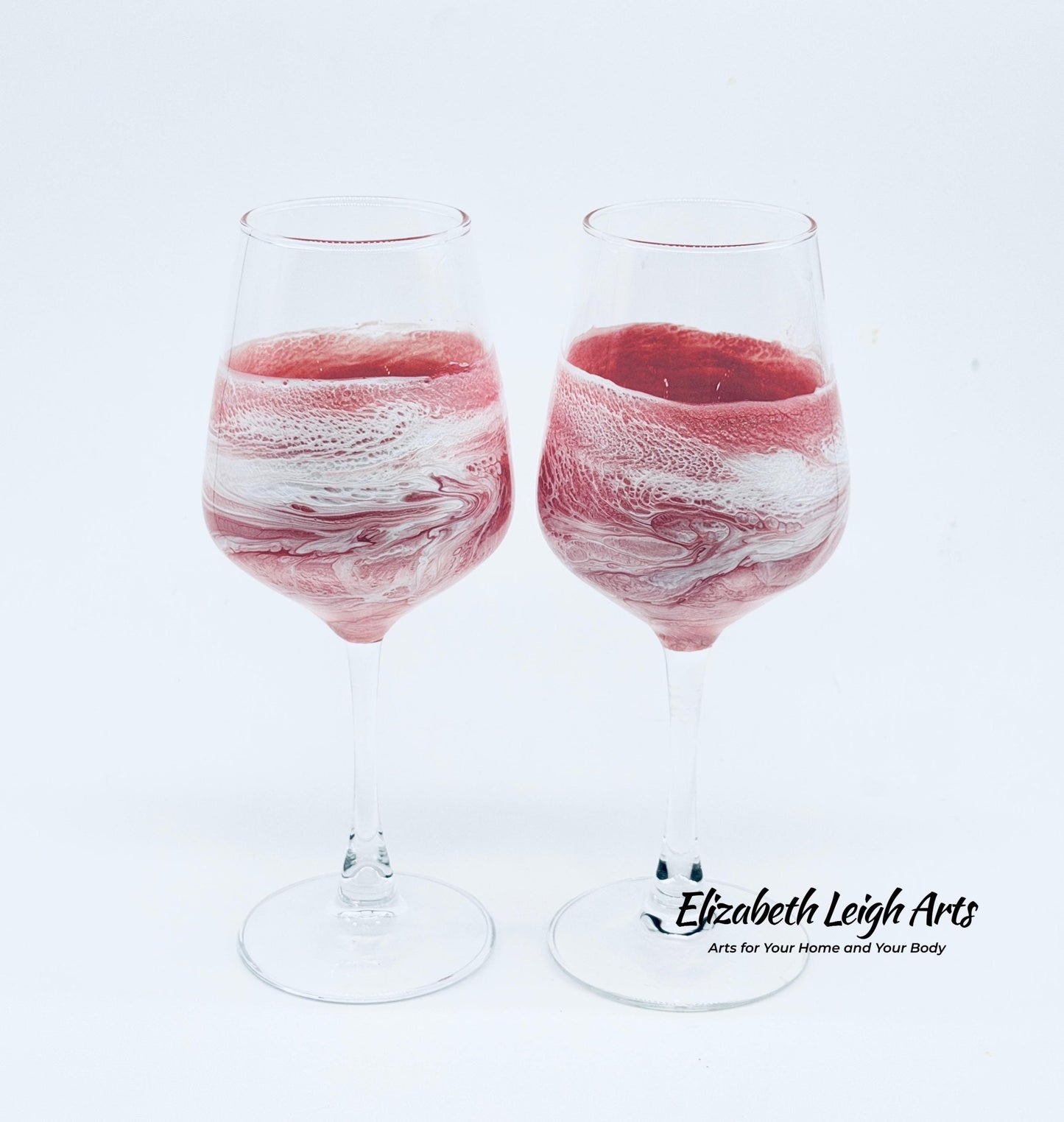 Blush Pink Wave Stemmed Wine Glasses, Beach Decor, Set of Two