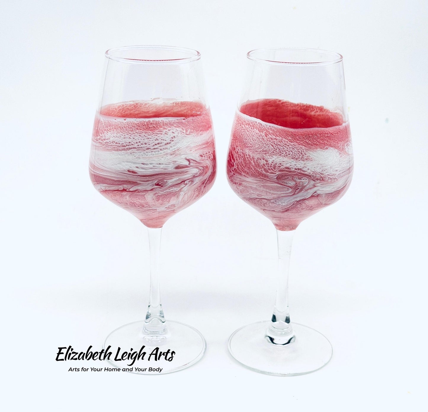 Blush Pink Wave Stemmed Wine Glasses, Beach Decor, Set of Two