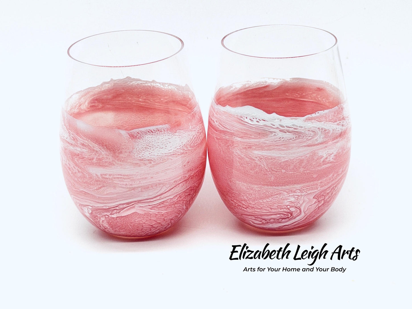 Blush Pink Wine Glasses Stemless Set of Two 18 Ounce, Beach Lover Gift