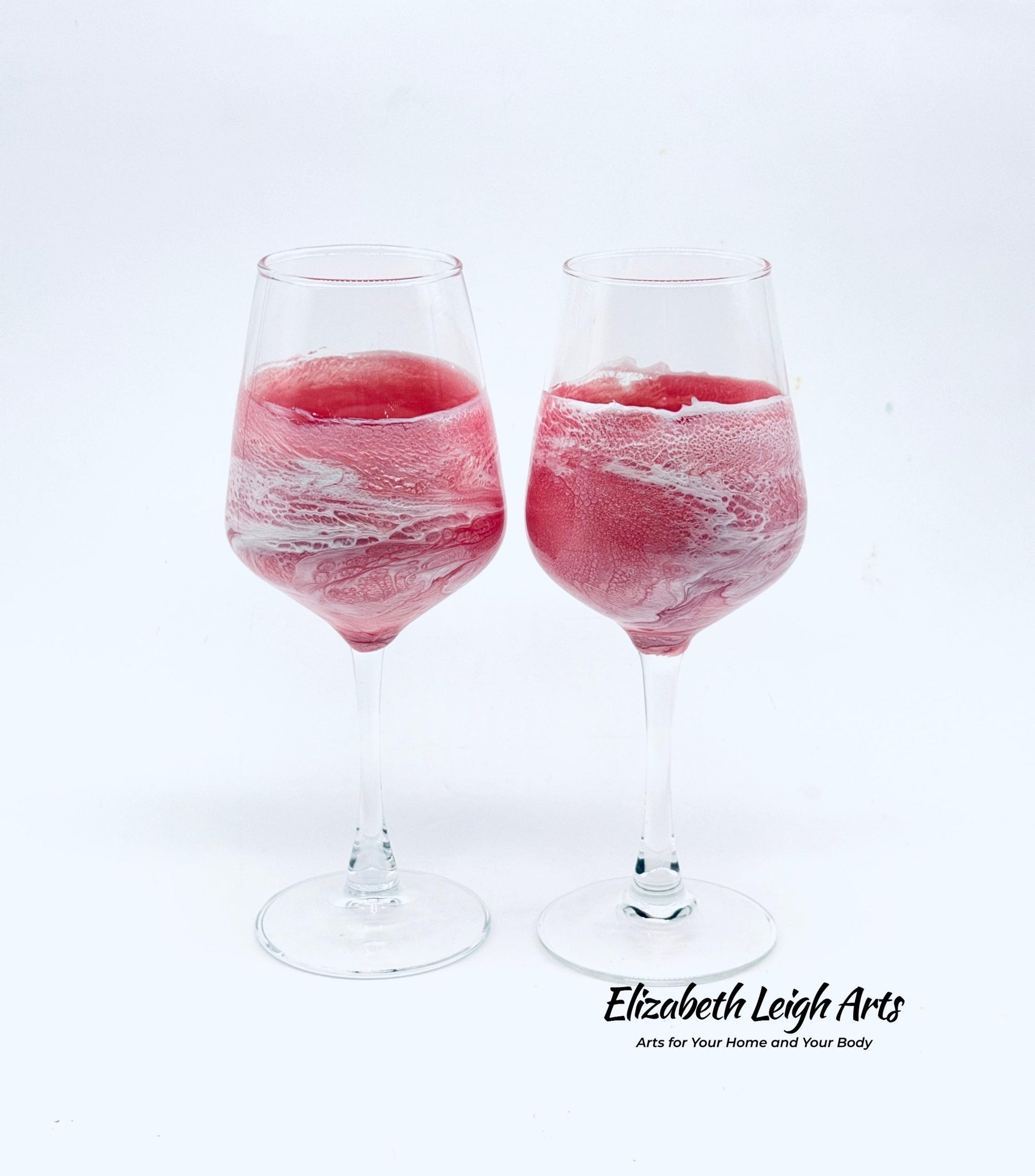 Blush Pink Wave Stemmed Wine Glasses, Beach Decor, Set of Two