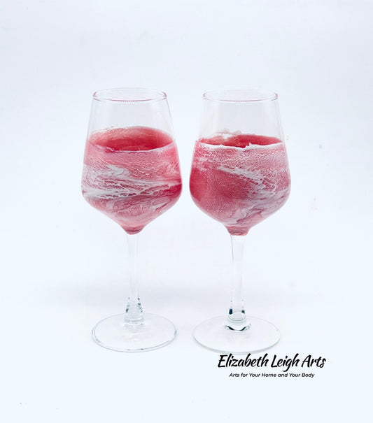 Blush Pink Wave Stemmed Wine Glasses, Beach Decor, Set of Two