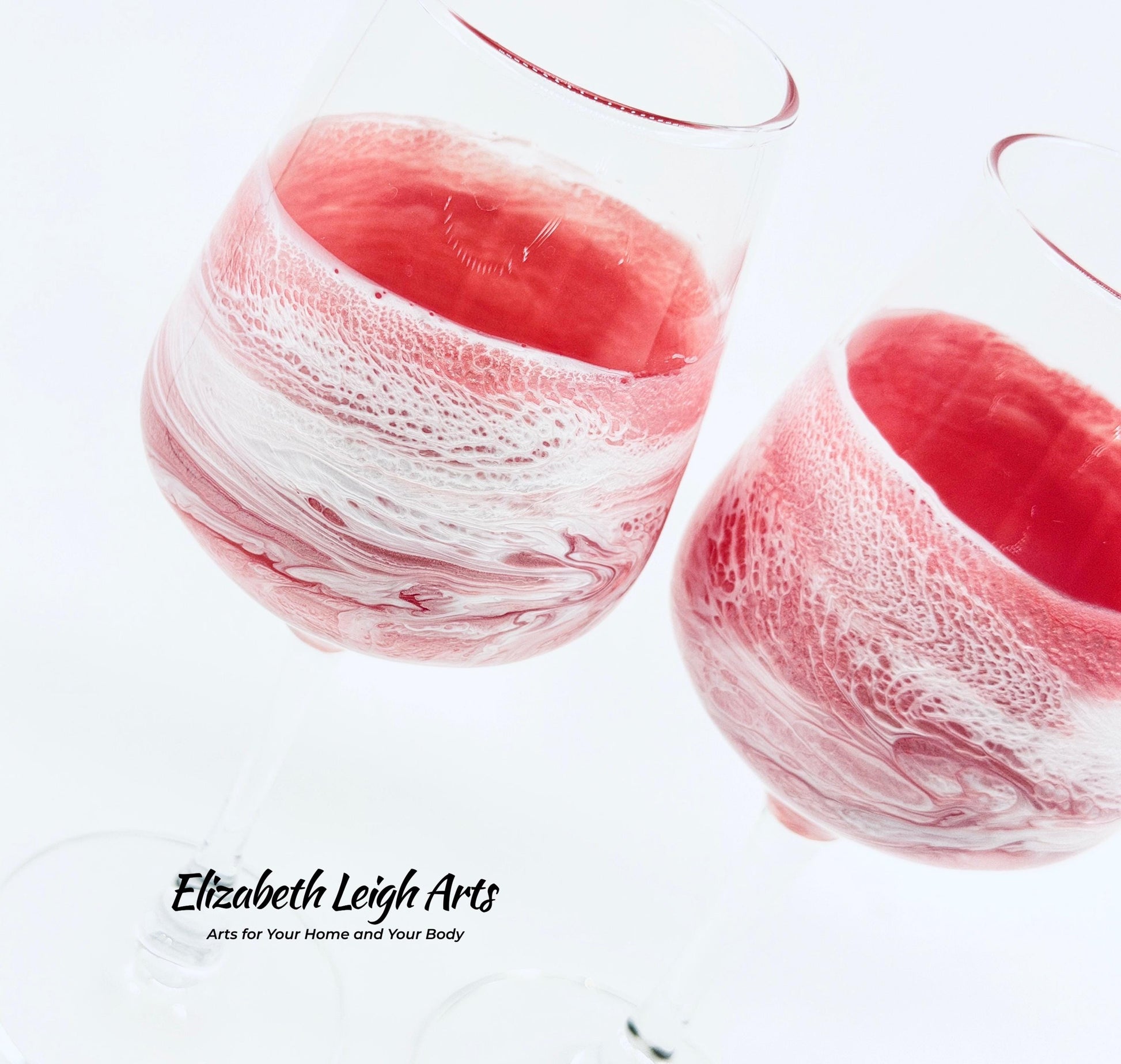 Blush Pink Wave Stemmed Wine Glasses, Beach Decor, Set of Two
