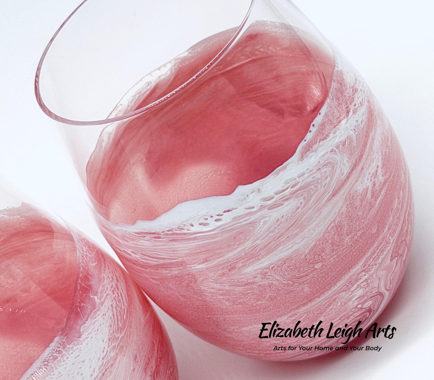 Blush Pink Wine Glasses Stemless Set of Two 18 Ounce, Beach Lover Gift