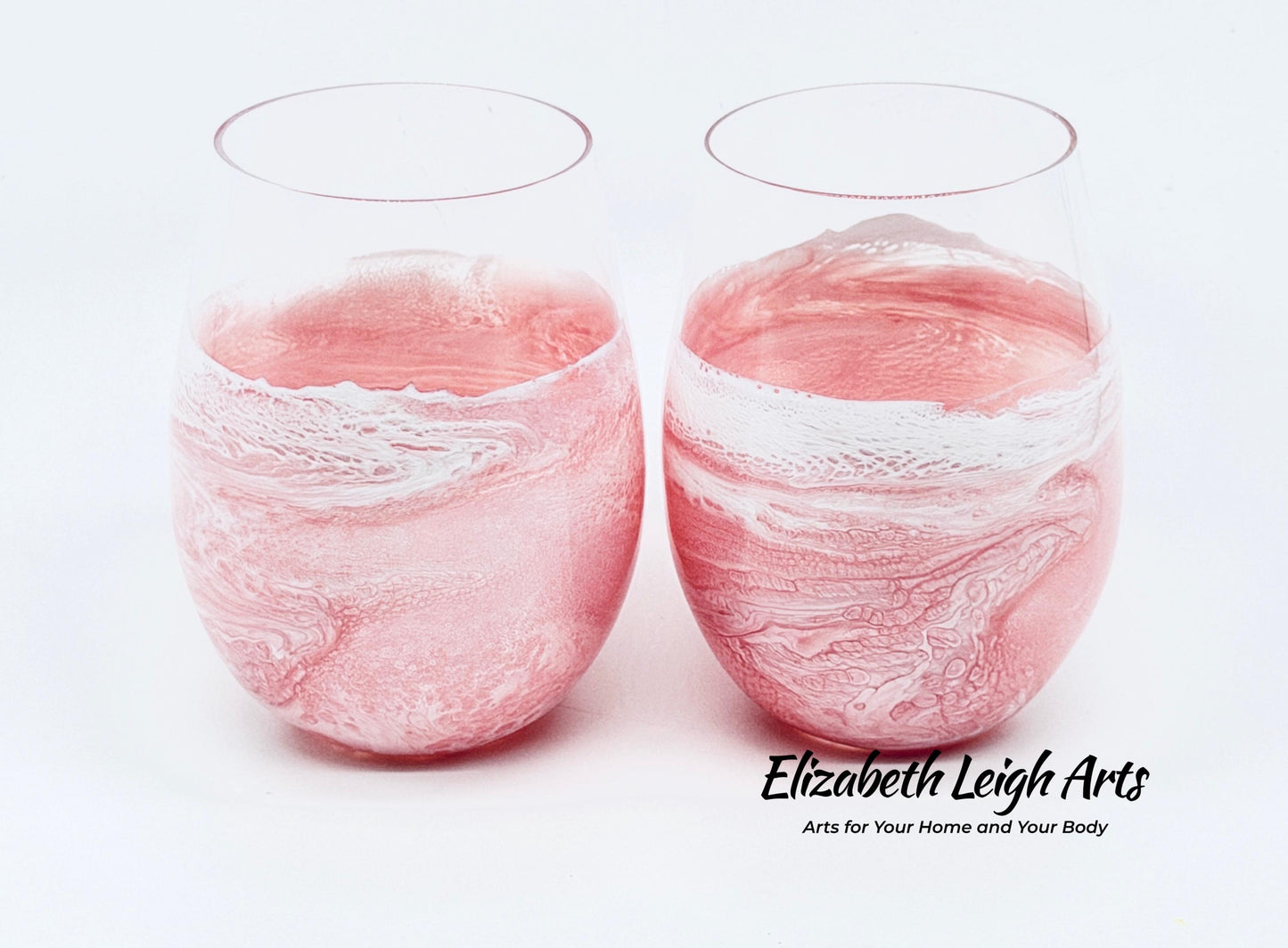 Blush Pink Wine Glasses Stemless Set of Two 18 Ounce, Beach Lover Gift