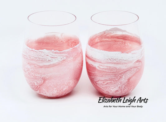 Blush Pink Wine Glasses Stemless Set of Two 18 Ounce, Beach Lover Gift