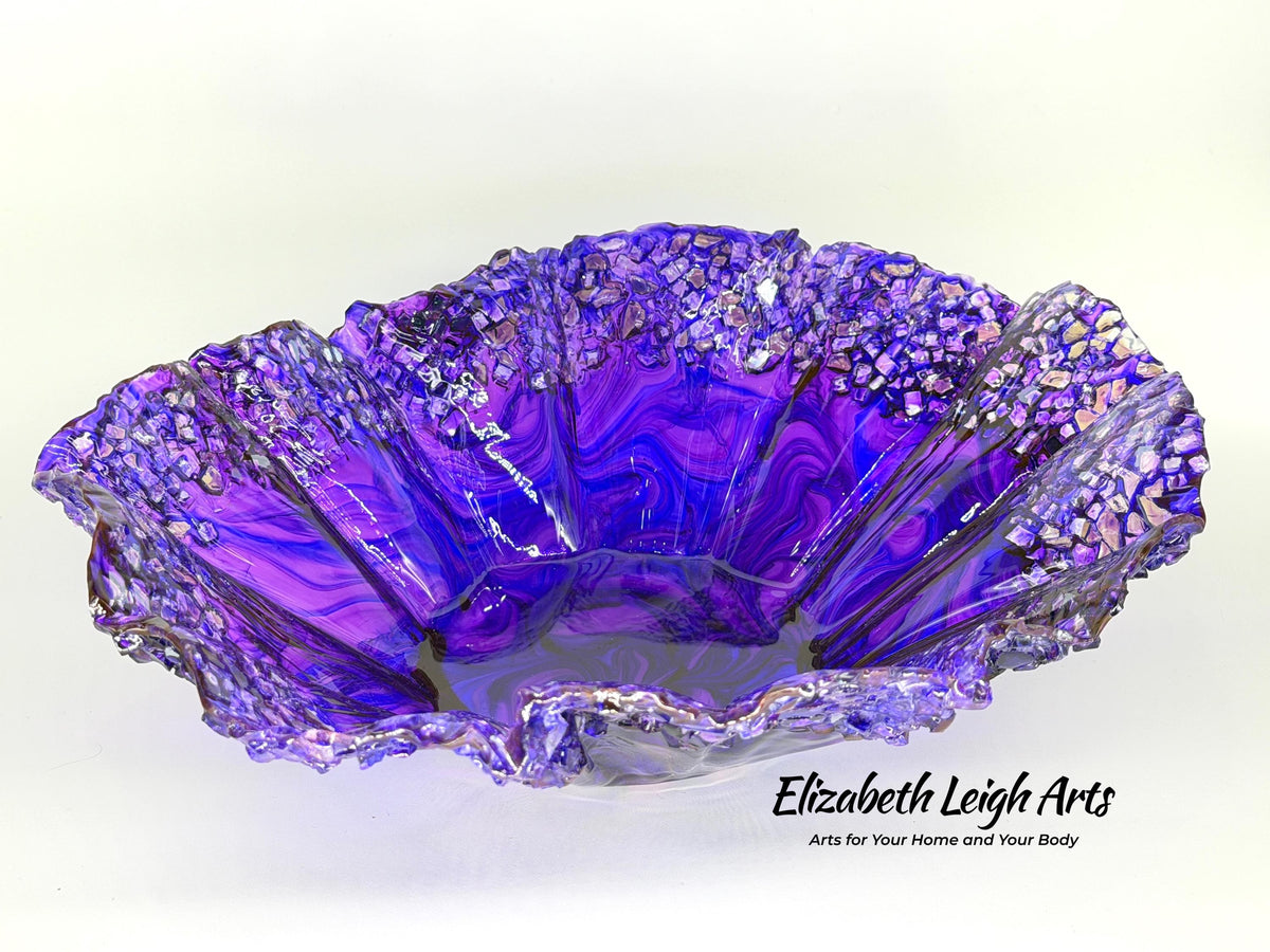 Dark Purple and Amethyst Freeform Wavy Decorative Bowl