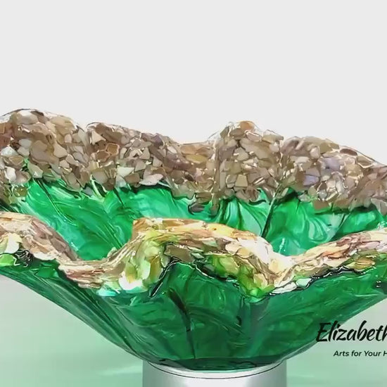 Ocean Green Swirled Resin and Crushed Shell Decorative Bowl Best Seller
