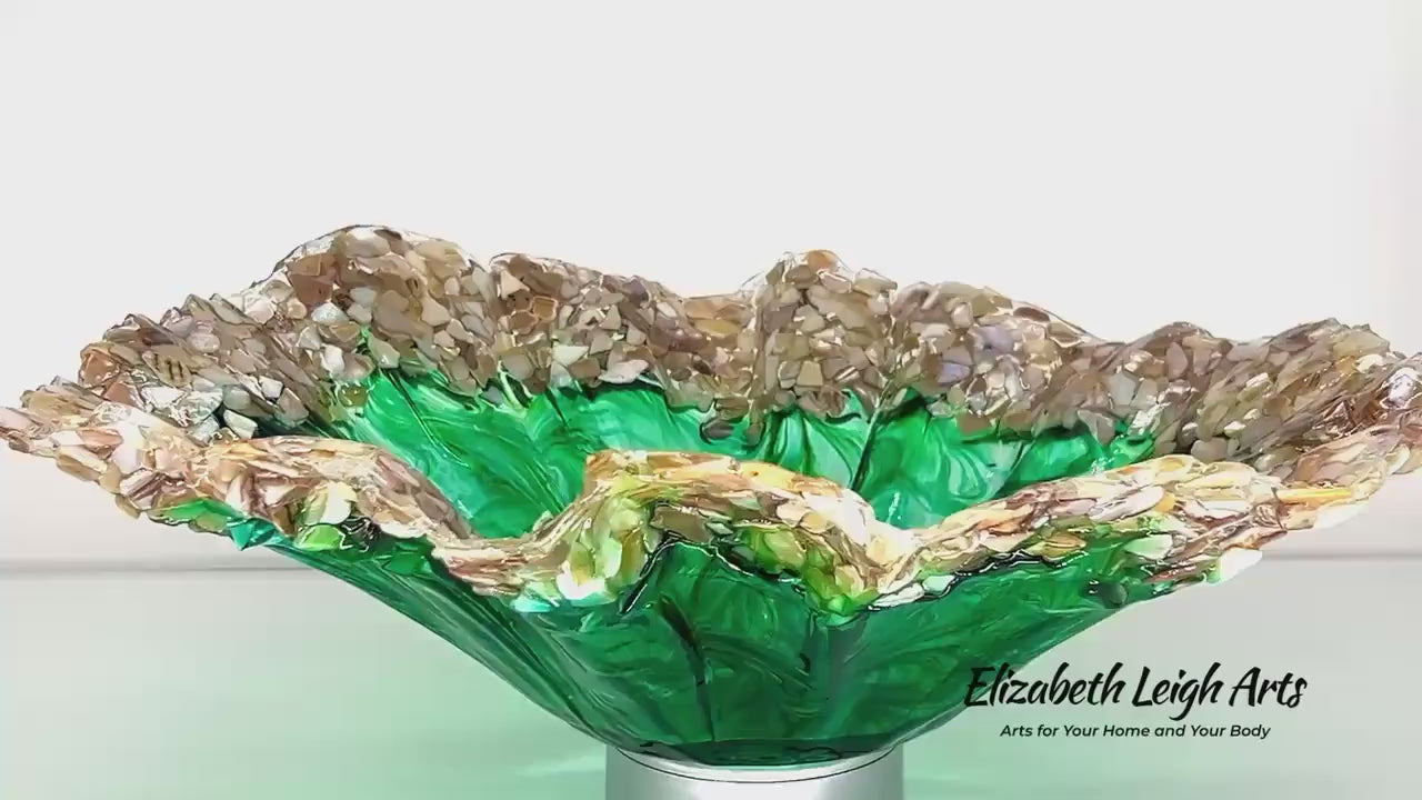 Ocean Green Swirled Resin and Crushed Shell Decorative Bowl Best Seller