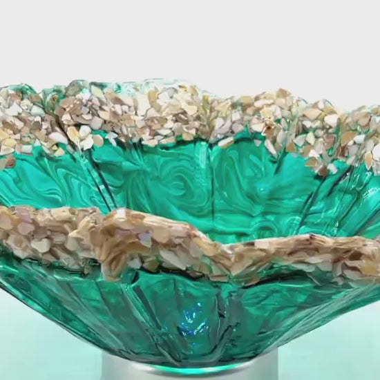 Ocean Turquoise and Green Swirled Resin and Crushed Shell Decorative Bowl MADE TO ORDER